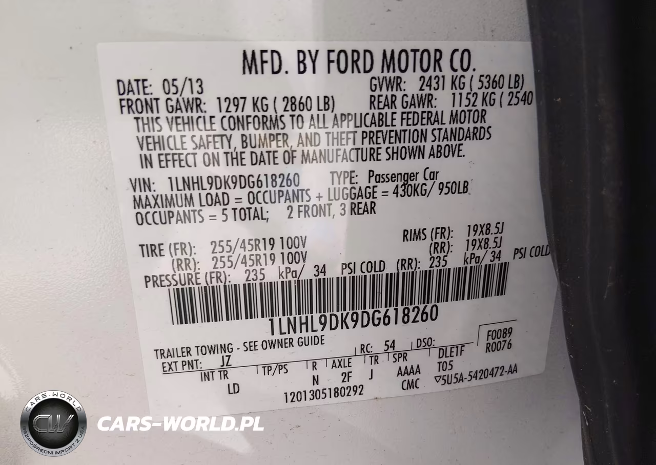 2013 Lincoln Mks VIN:1LNHL9DK9DG618260 - 9