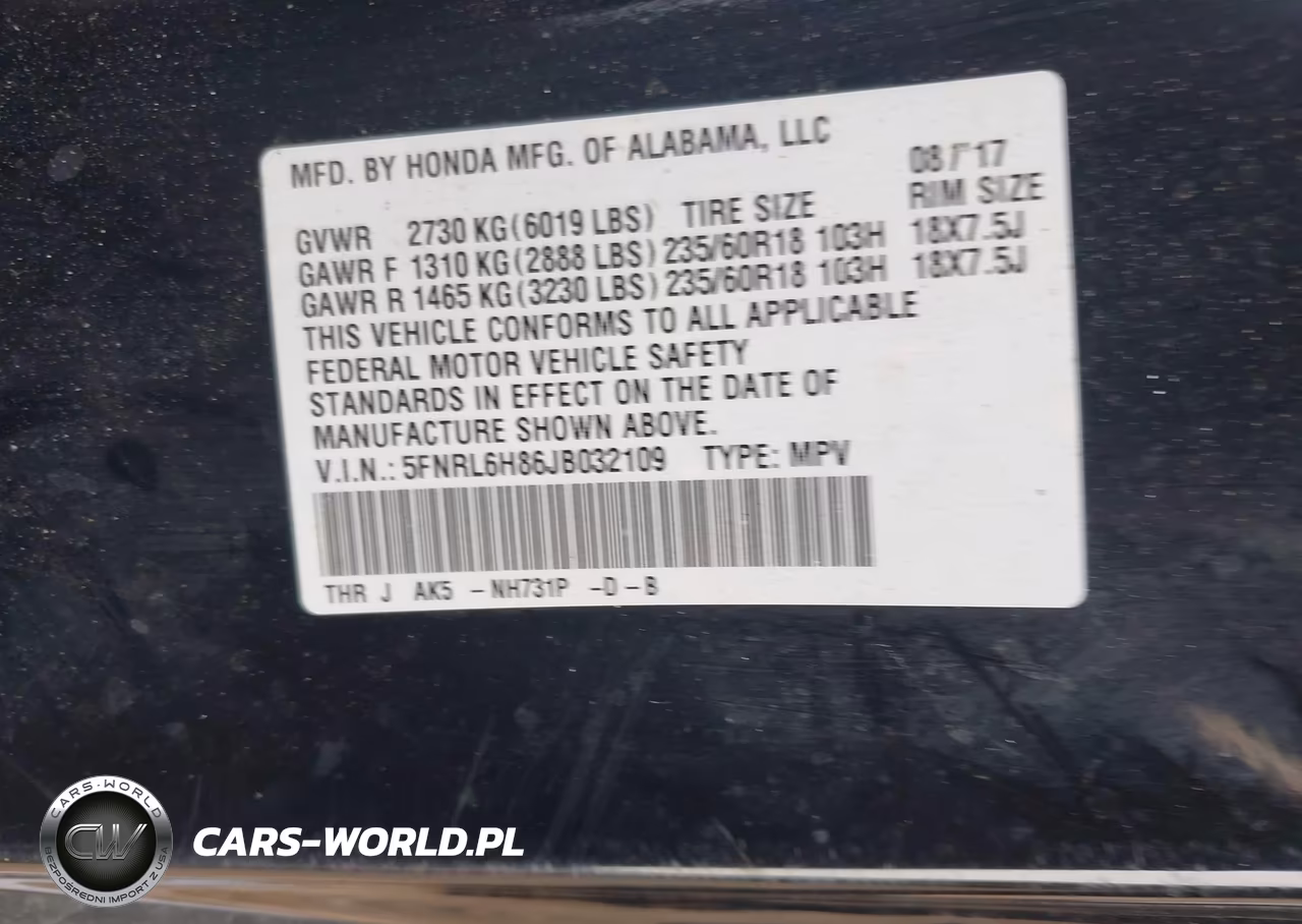 2018 Honda Odyssey Touring VIN:5FNRL6H86JB032109 - 9