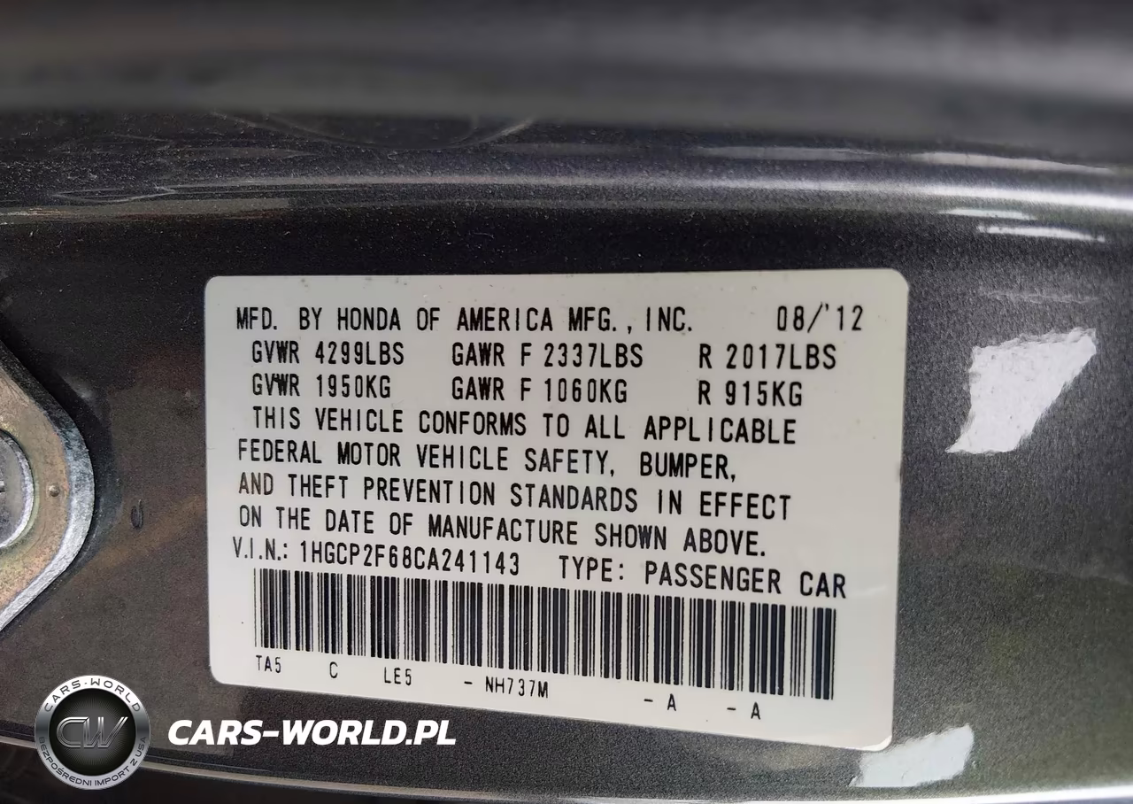 2012 Honda Accord 2.4 Se VIN:1HGCP2F68CA241143 - 9