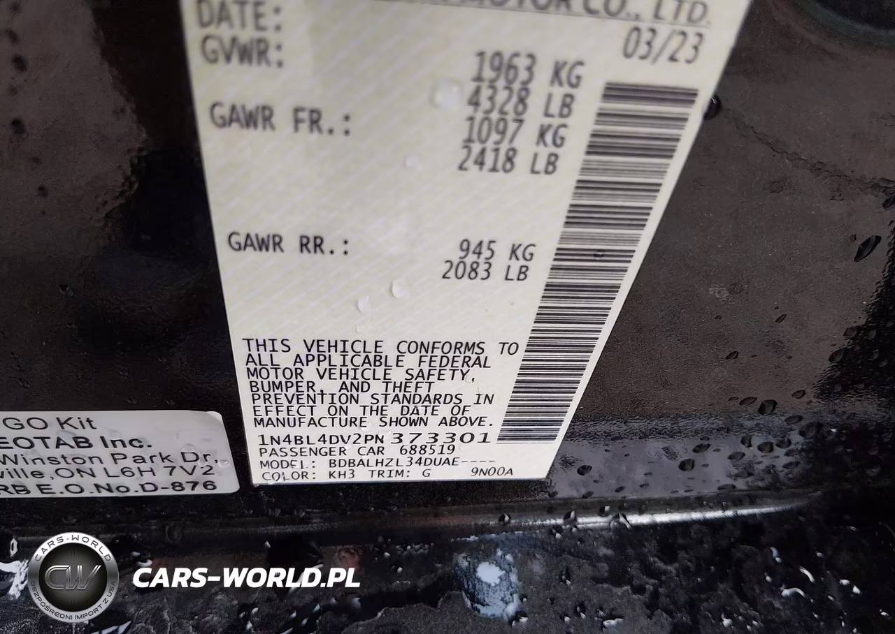 2023 Nissan Altima Sv Fwd VIN:1N4BL4DV2PN373301 - 9