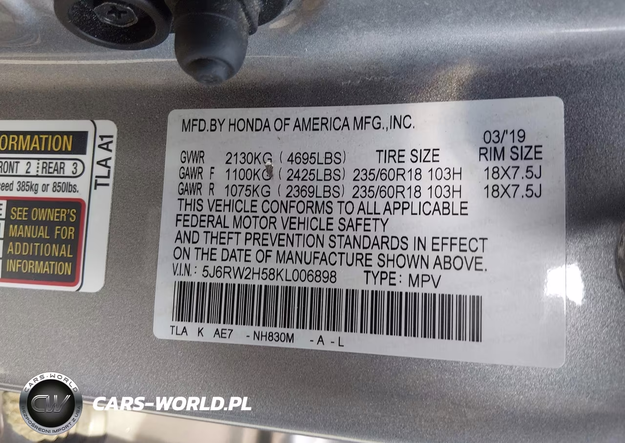 2019 Honda Cr-V Ex VIN:5J6RW2H58KL006898 - 9