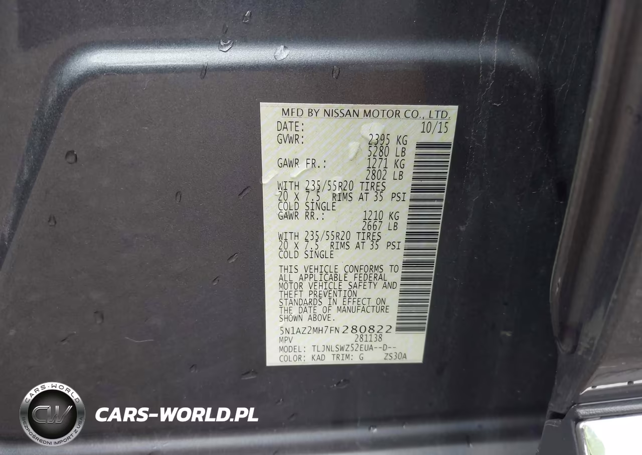 2015 Nissan Murano Platinum VIN:5N1AZ2MH7FN280822 - 9