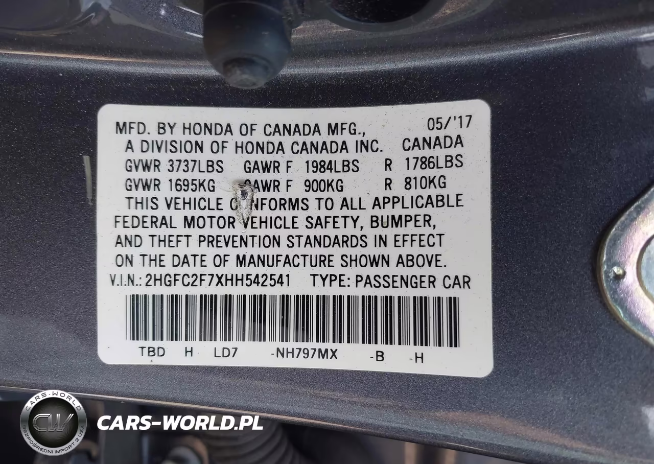 2017 Honda Civic Ex VIN:2HGFC2F7XHH542541 - 9