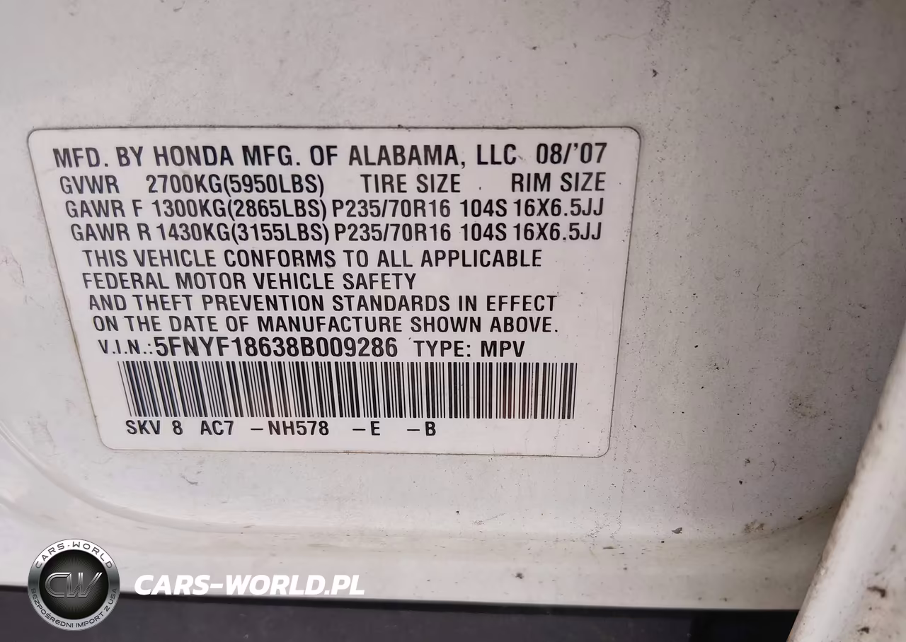 2008 Honda Pilot Ex-L VIN:5FNYF18638B009286 - 9