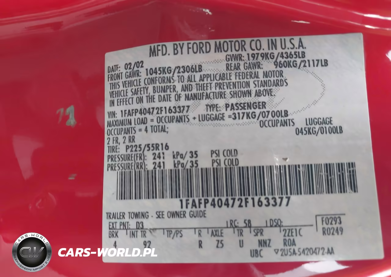 2002 Ford Mustang Deluxe-Premium-Standard VIN:1FAFP40472F163377 - 9