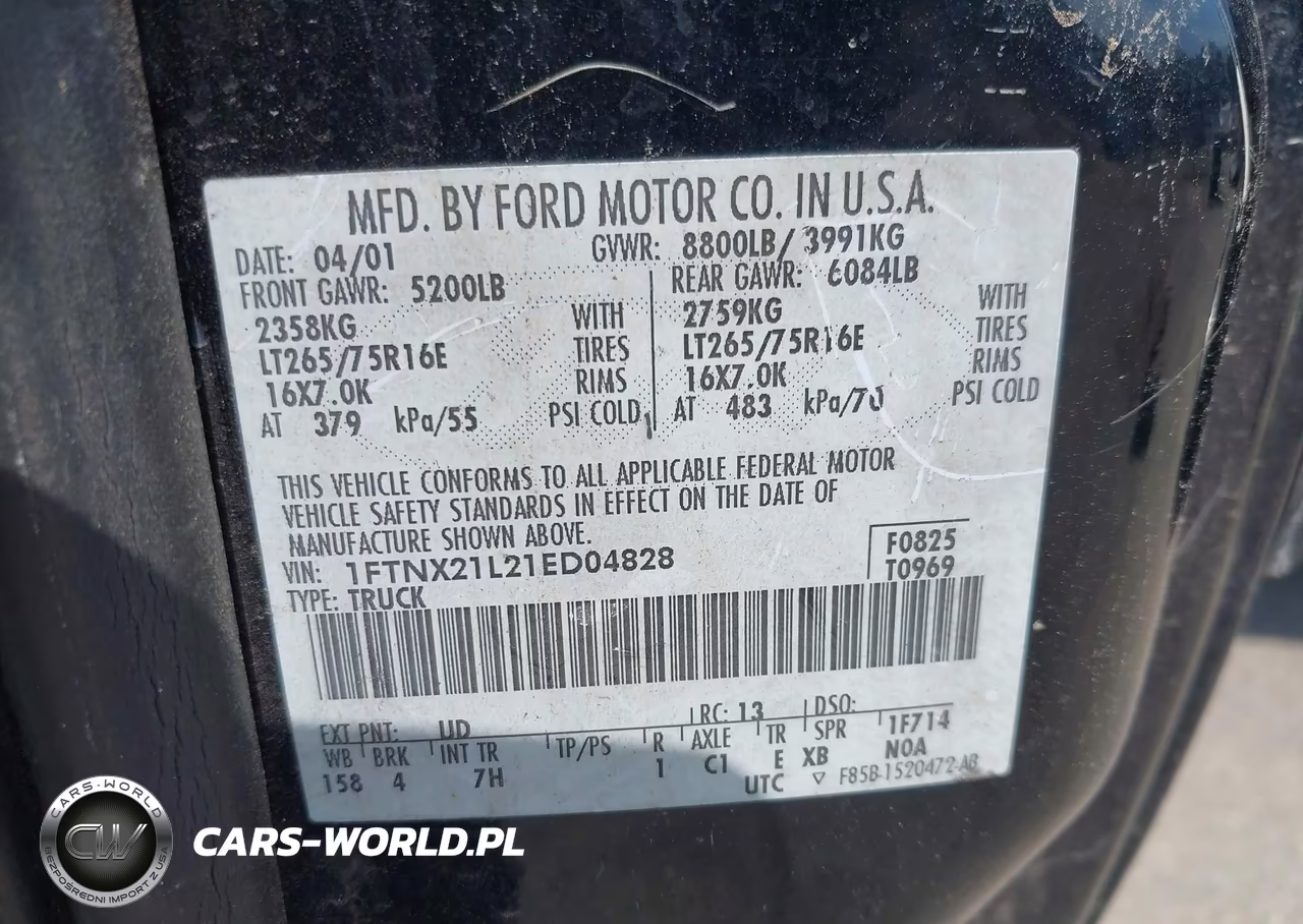2001 Ford F-250 Lariat-Xl-Xlt VIN:1FTNX21L21ED04828 - 9