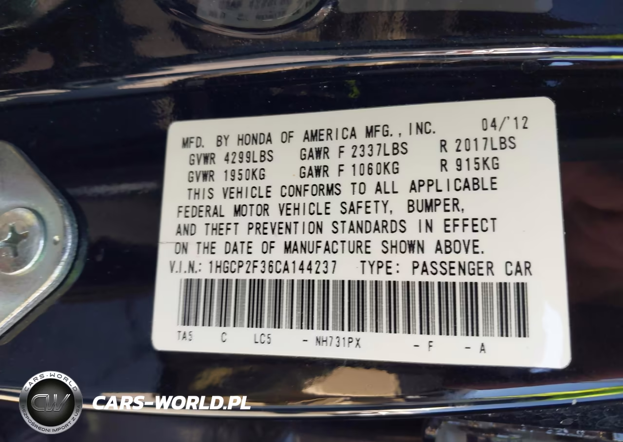 2012 Honda Accord Sdn Lx VIN:1HGCP2F36CA144237 - 9