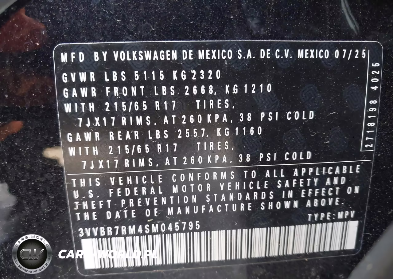 2025 Volkswagen Tiguan 2.0T S VIN:3VVBR7RM4SM045795 - 9