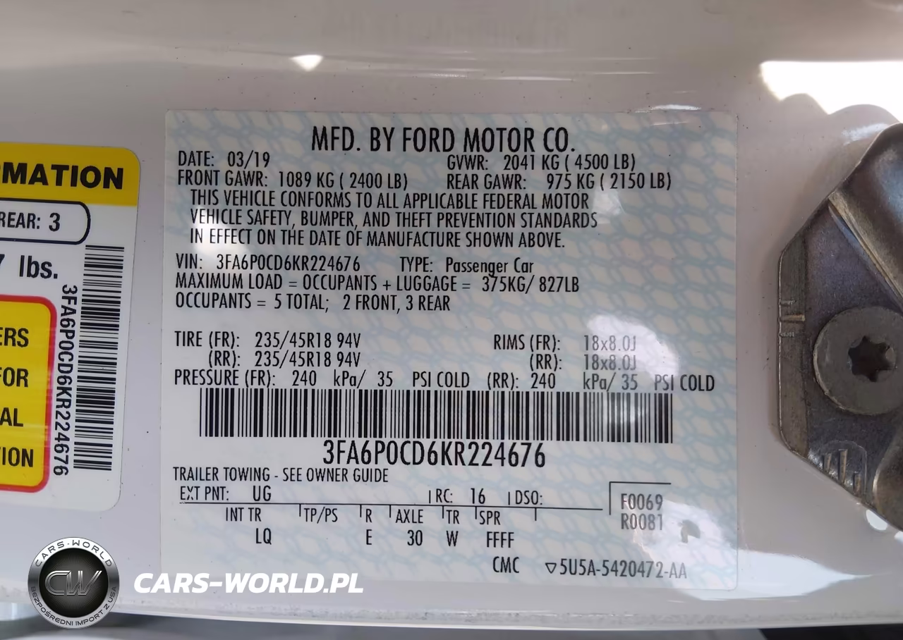 2019 Ford Fusion Sel VIN:3FA6P0CD6KR224676 - 9