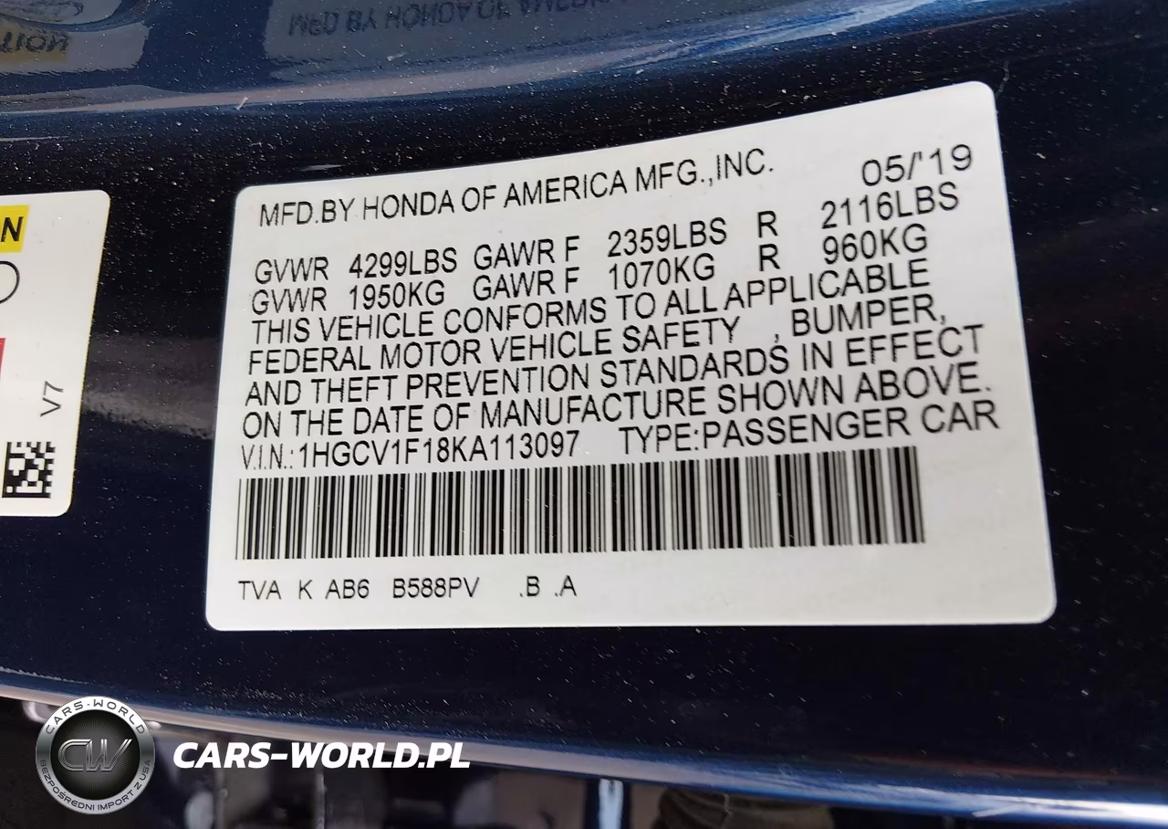 2019 Honda Accord Lx VIN:1HGCV1F18KA113097 - 9