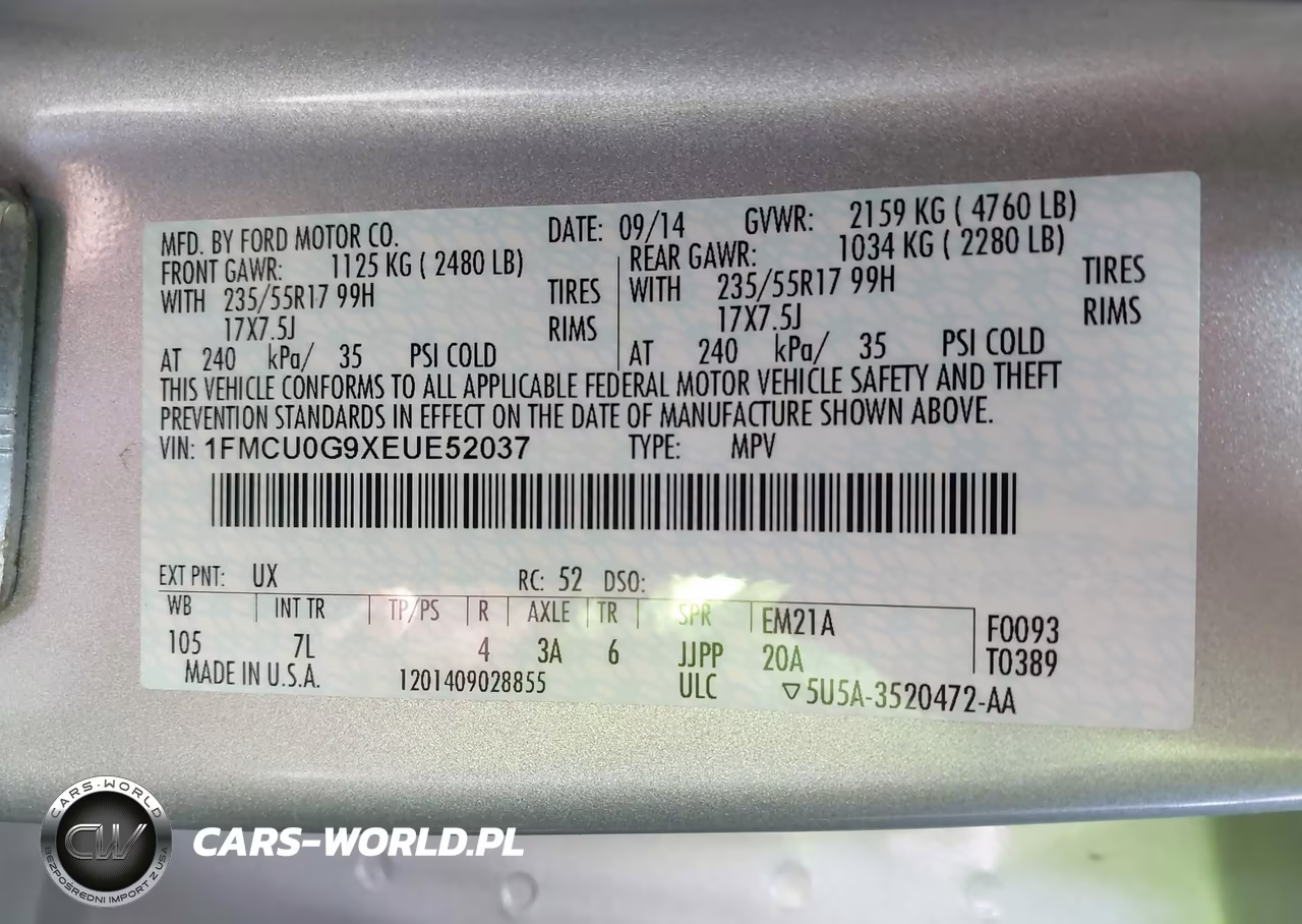 2014 Ford Escape Se VIN:1FMCU0G9XEUE52037 - 9