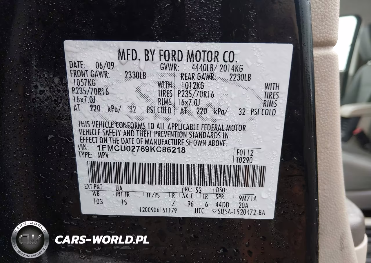 2009 Ford Escape Xls-Xls Manual VIN:1FMCU02769KC86218 - 9