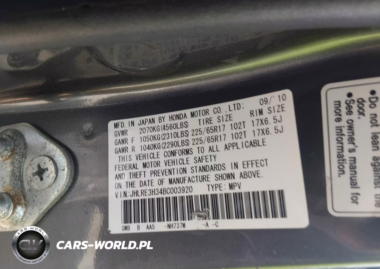 2011 Honda Cr-V Lx VIN:JHLRE3H34BC003920 - 9