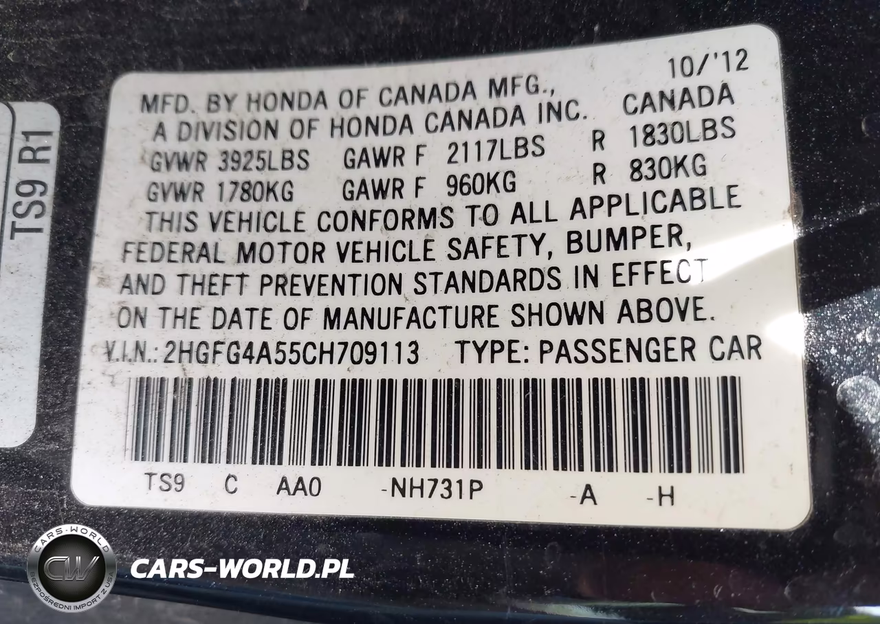 2012 Honda Civic Si VIN:2HGFG4A55CH709113 - 9