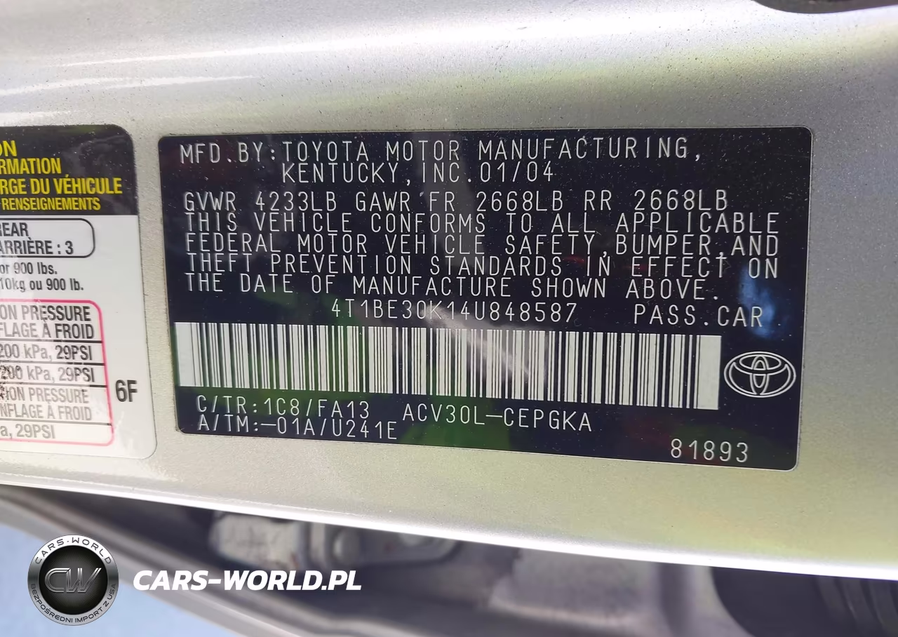 2004 Toyota Camry Xle VIN:4T1BE30K14U848587 - 9