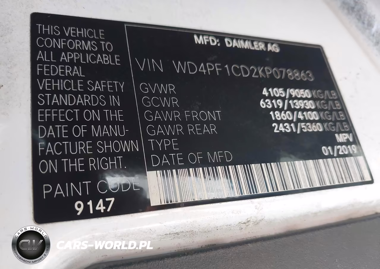 2019 Mercedes-Benz Sprinter 2500 High Roof V6 VIN:WD4PF1CD2KP078863 - 9