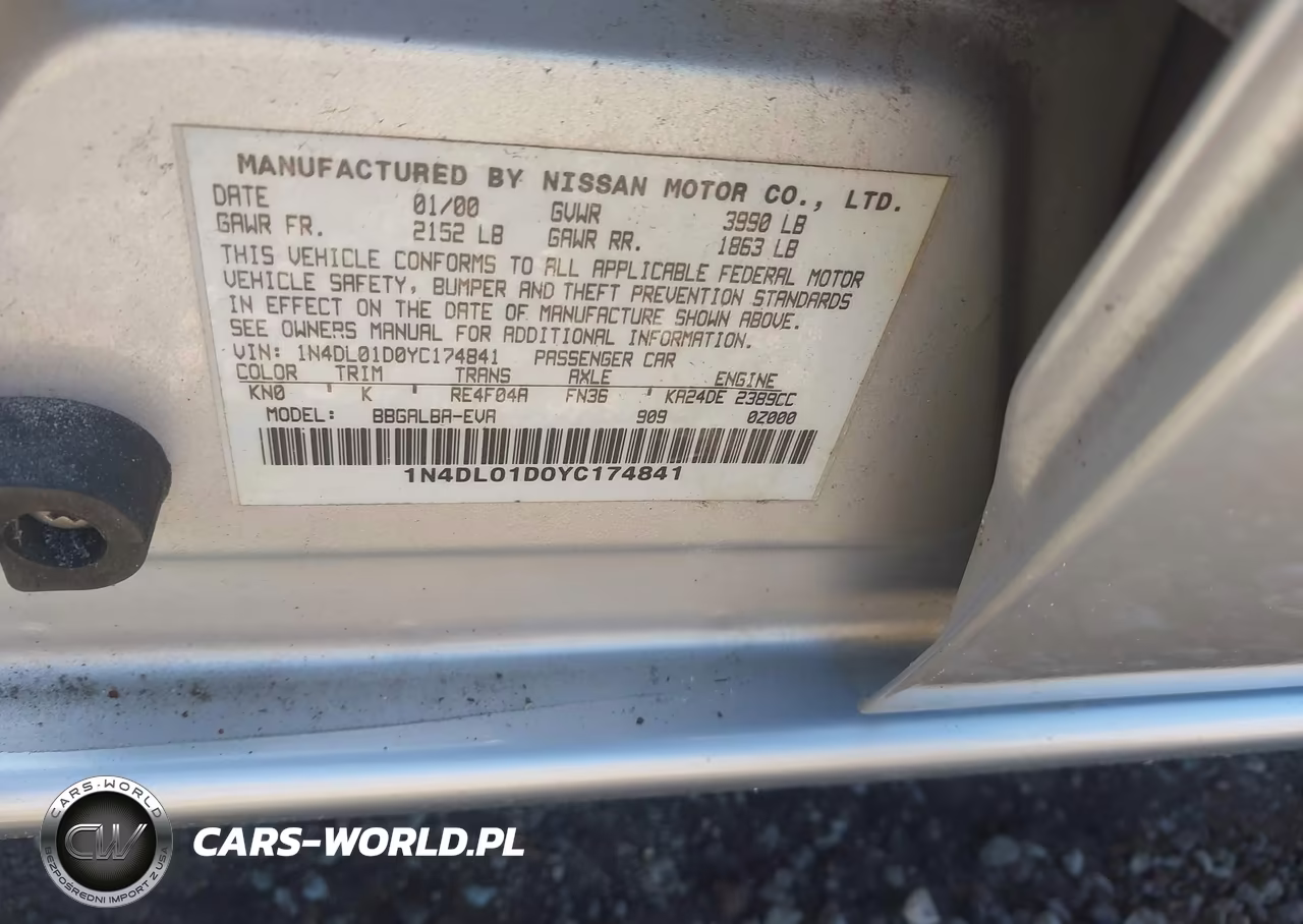 2000 Nissan Altima Gle-Gxe-Se-Xe VIN:1N4DL01DOYC174841 - 9