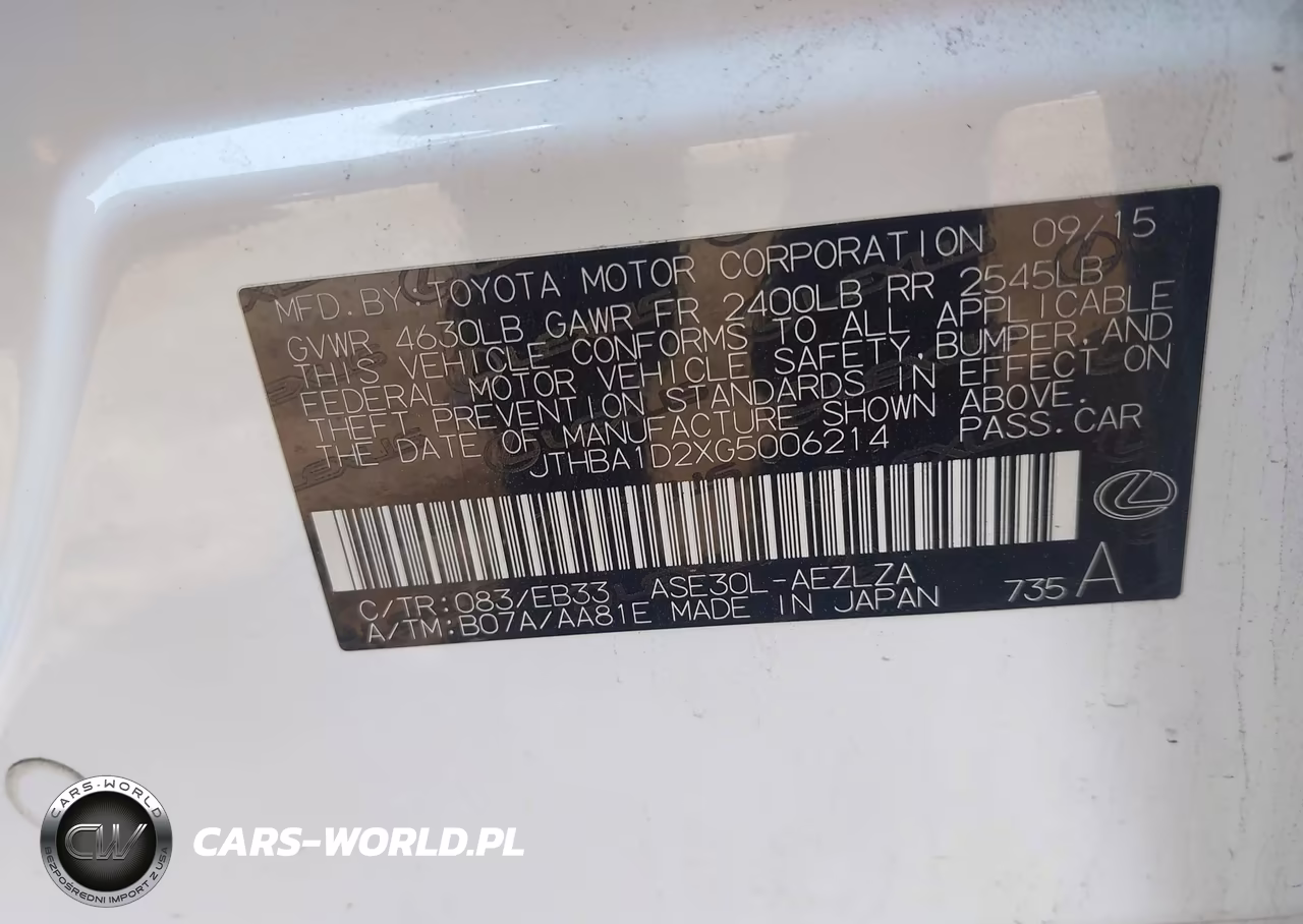 2016 Lexus Is 200T VIN:JTHBA1D2XG5006214 - 9
