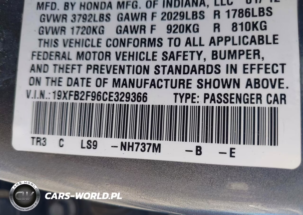 2012 Honda Civic Ex-L VIN:19XFB2F96CE329366 - 9