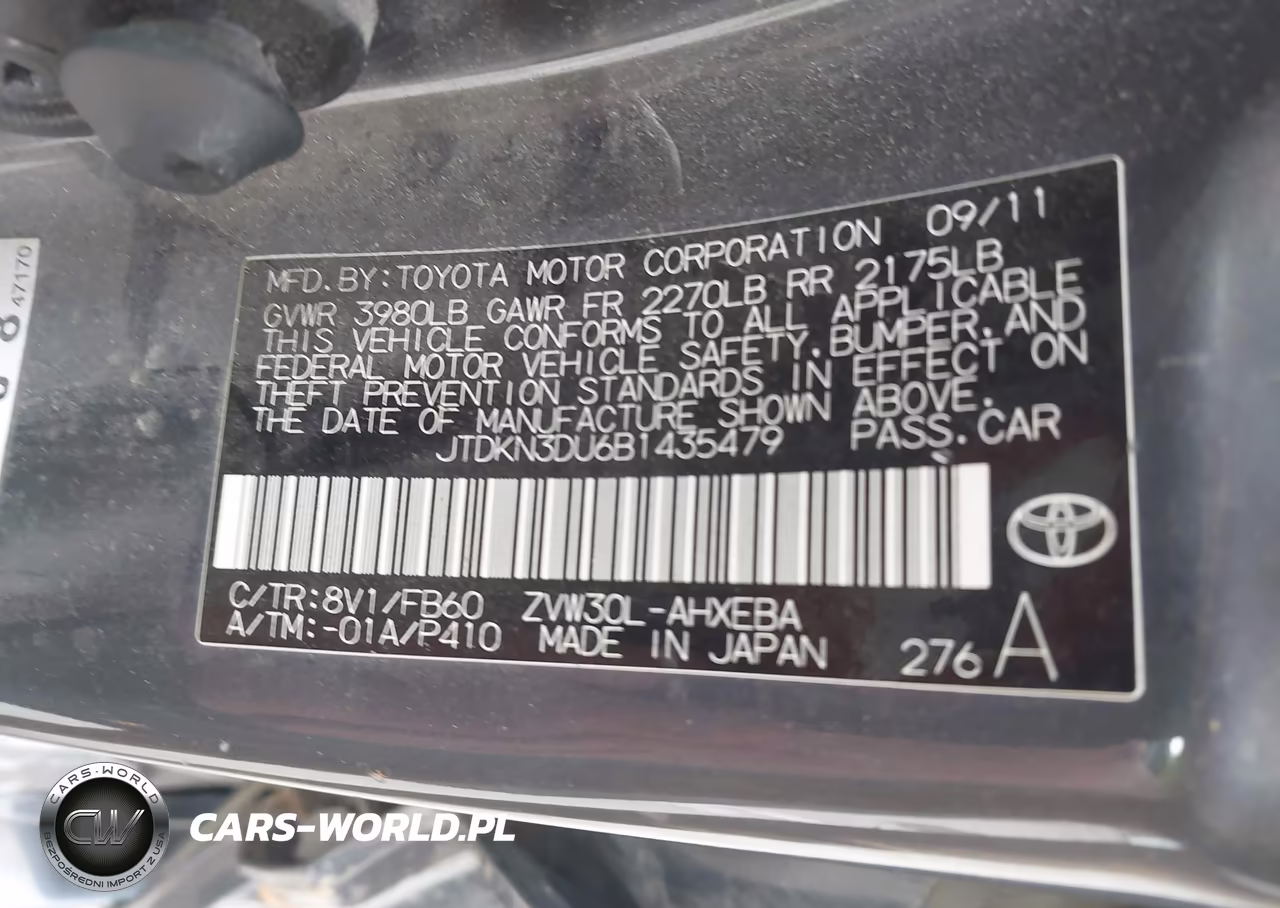 2011 Toyota Prius Two VIN:JTDKN3DU6B1435479 - 9