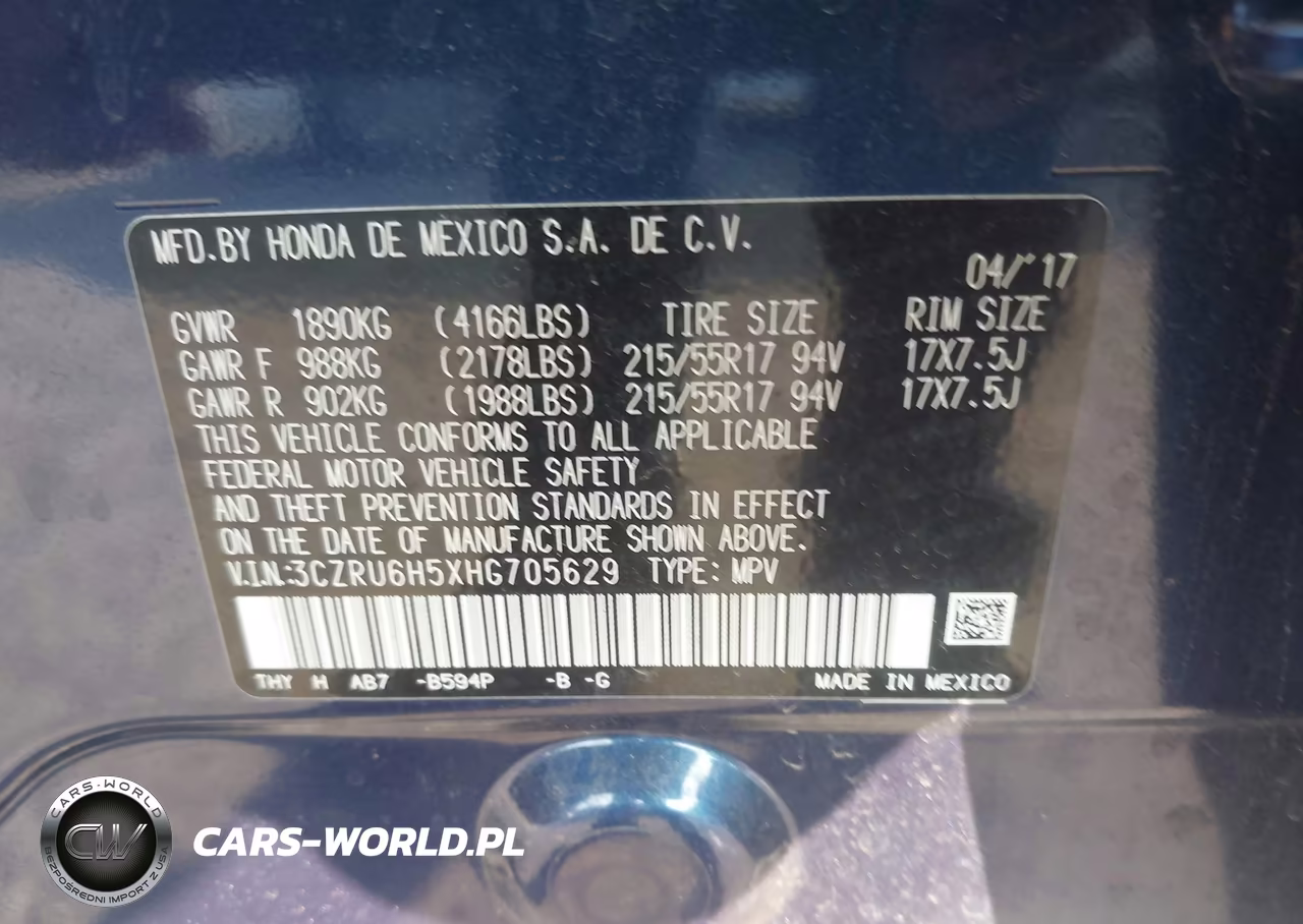 2017 Honda Hr-V Ex VIN:3CZRU6H5XHG705629 - 9