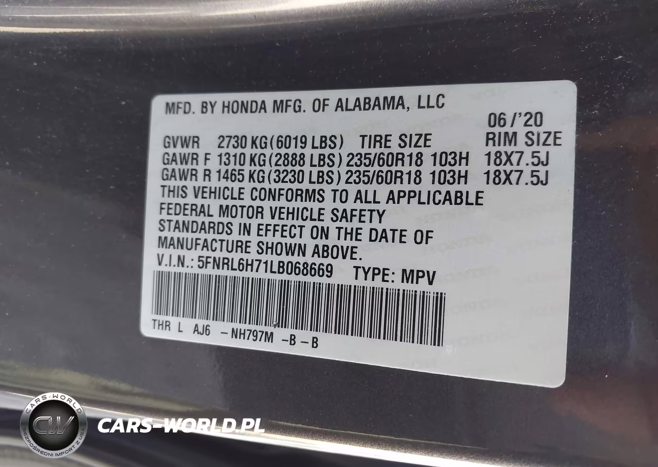 2020 Honda Odyssey Ex-L-Ex-L W-Navi Res VIN:5FNRL6H71LB068669 - 9