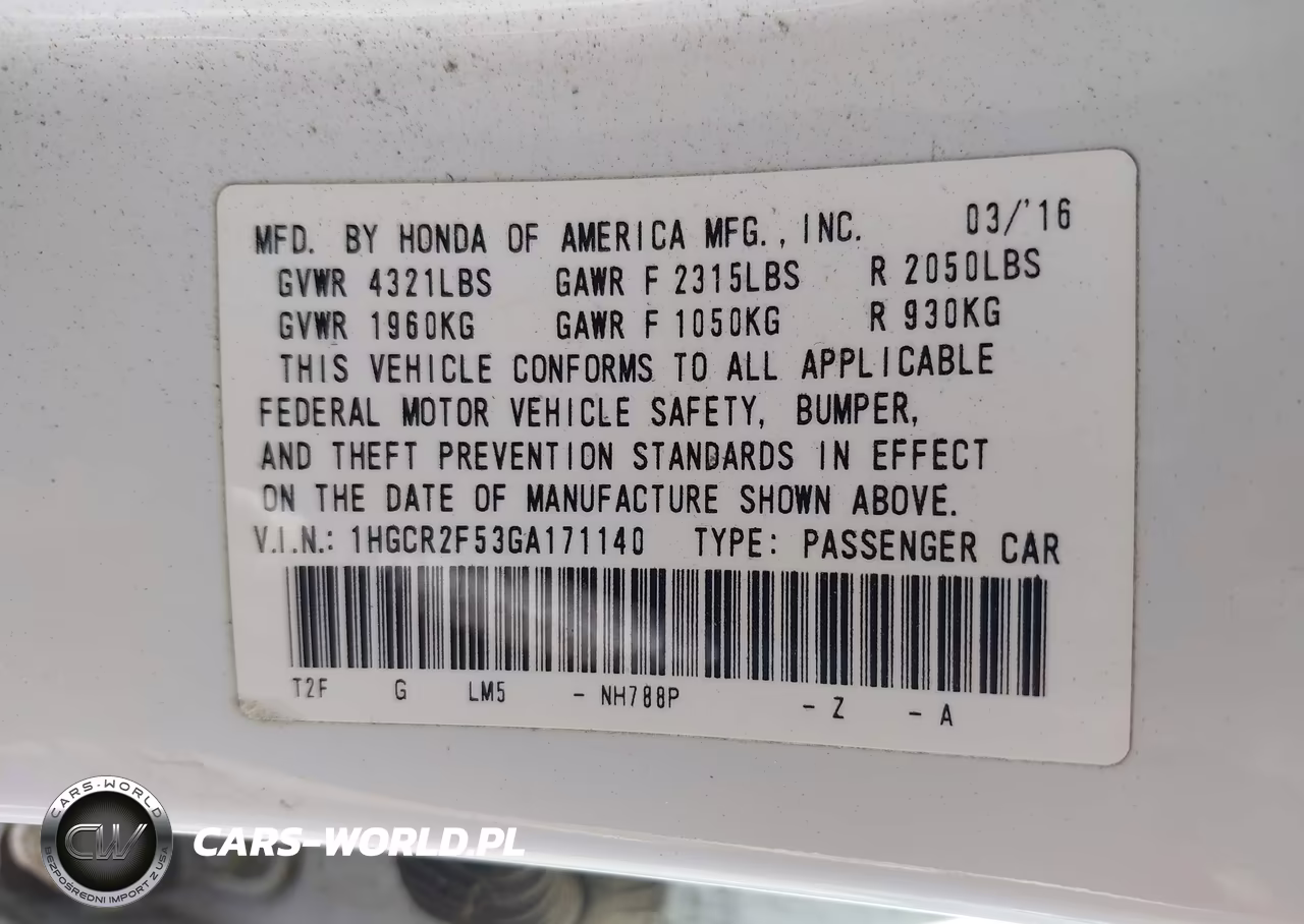 2016 Honda Accord Sport VIN:1HGCR2F53GA171140 - 9