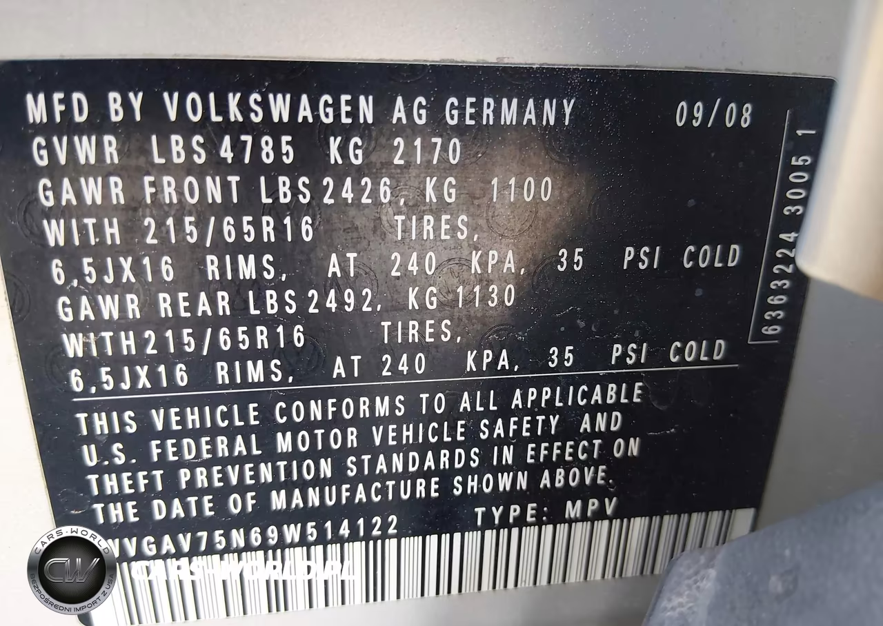2009 Volkswagen Tiguan S-Se-Sel VIN:WVGAV75N69W514122 - 9
