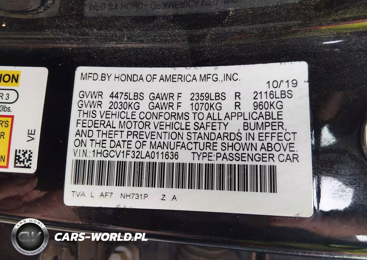 2020 Honda Accord Sport VIN:1HGCV1F32LA011636 - 9