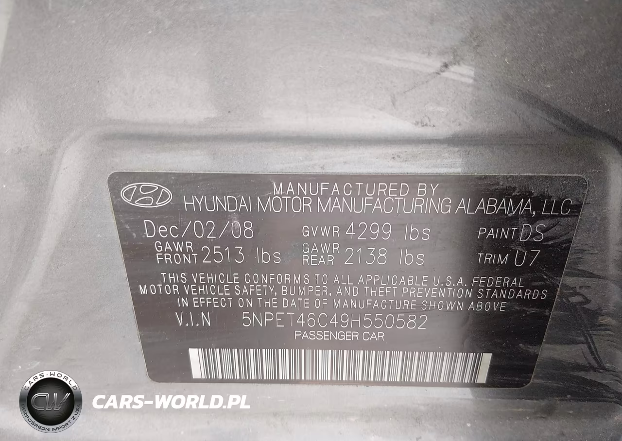 2009 Hyundai Sonata Gls VIN:5NPET46C49H550582 - 9