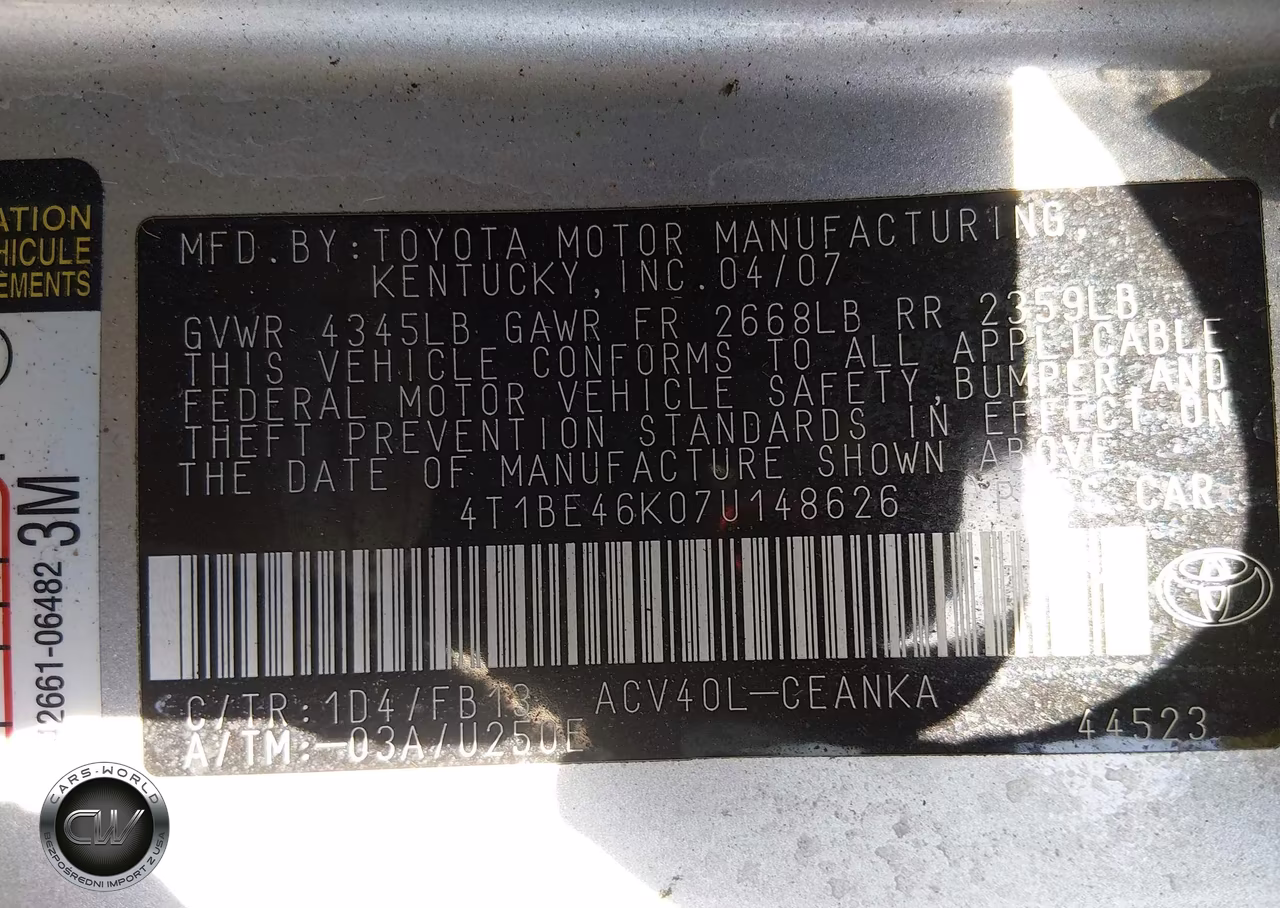 2007 Toyota Camry Ce VIN:4T1BE46K07U148626 - 9