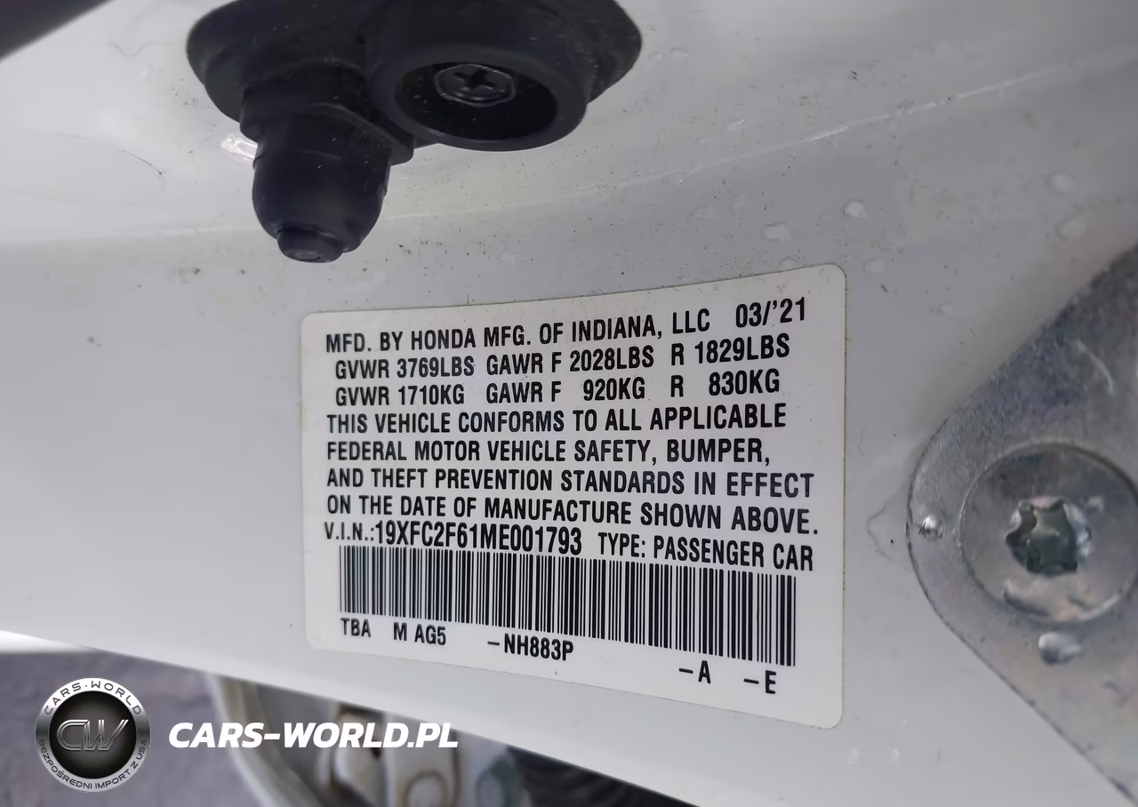 2021 Honda Civic Lx VIN:19XFC2F61ME001793 - 9