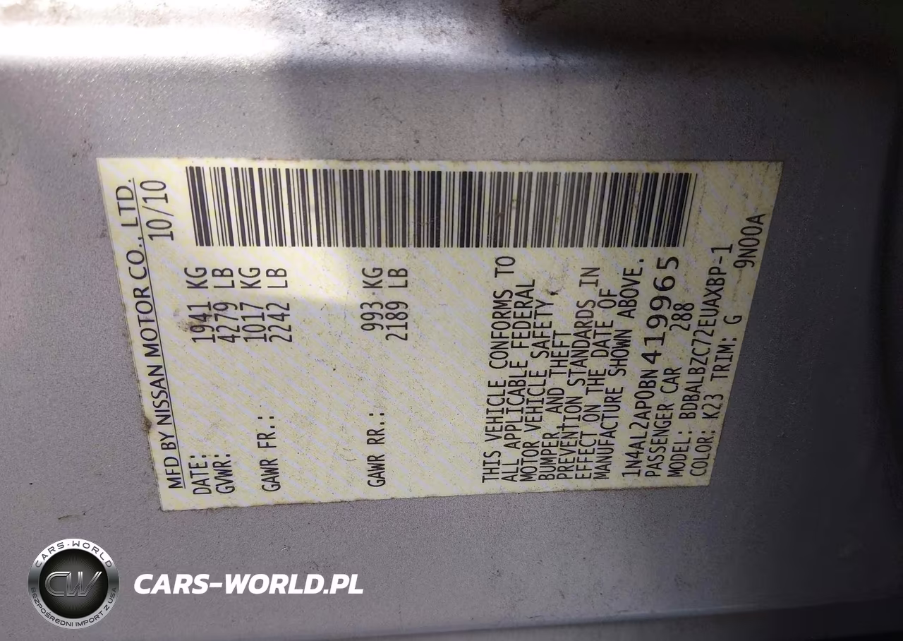 2011 Nissan Altima 2.5 S VIN:1N4AL2AP0BN419965 - 9