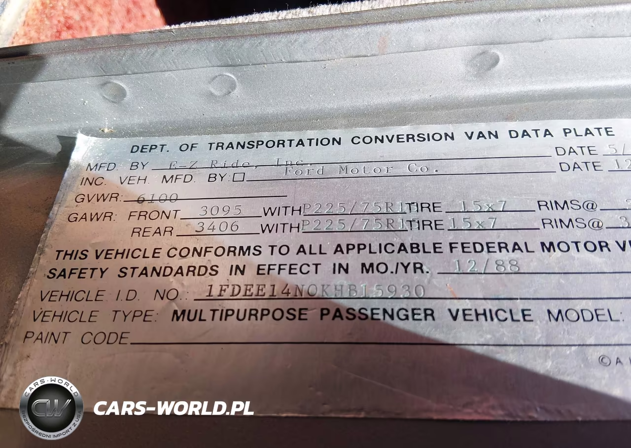 1989 Ford Econoline E150 Van VIN:1FDEE14N0KHB15930 - 9