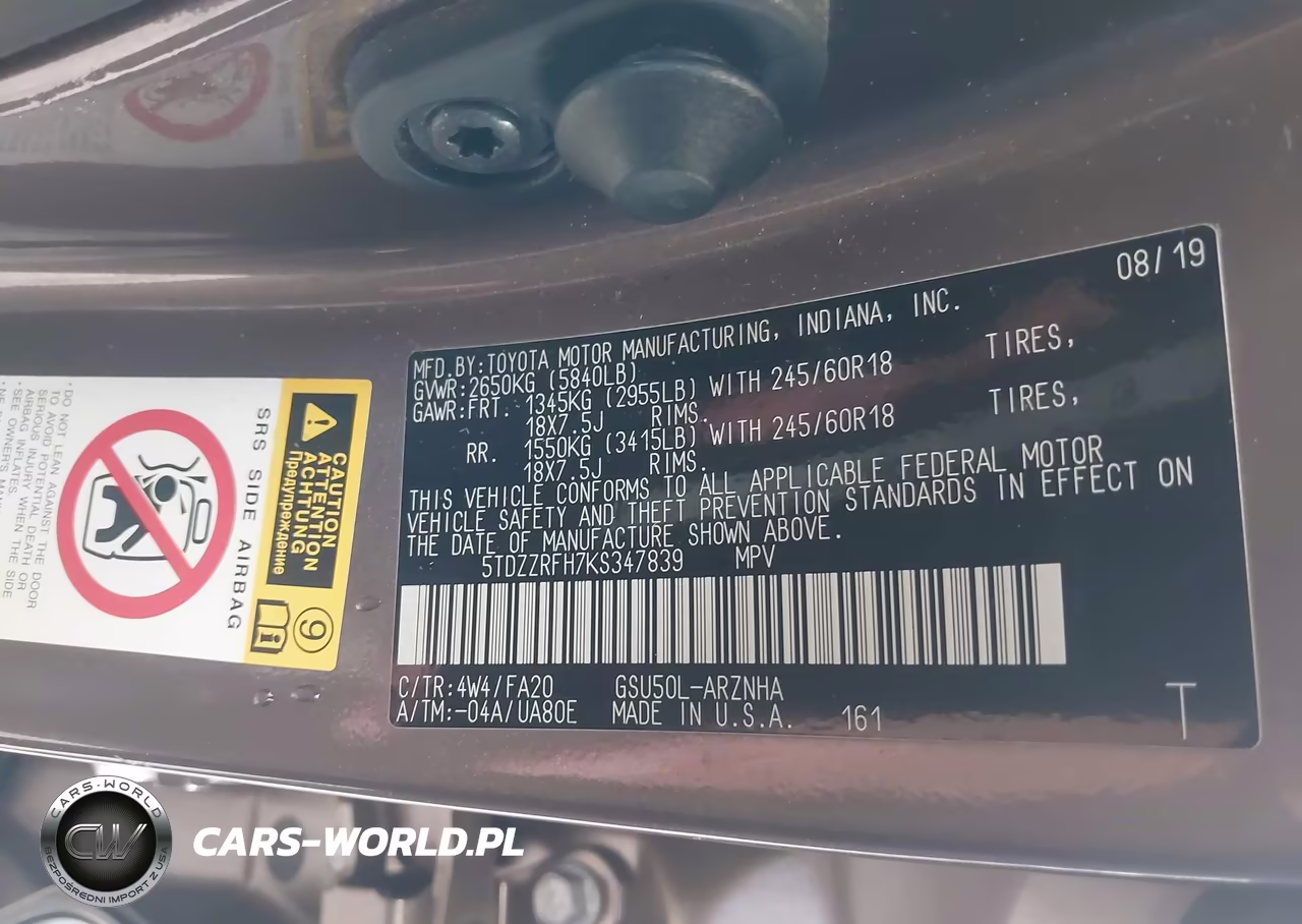 2019 Toyota Highlander Le Plus VIN:5TDZZRFH7KS347839 - 9