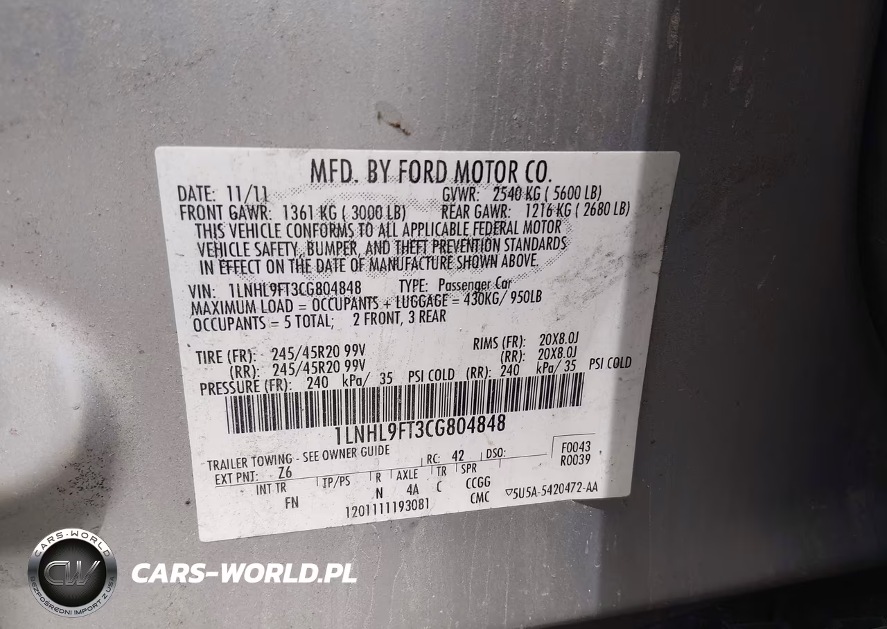 2012 Lincoln Mks Ecoboost VIN:1LNHL9FT3CG804848 - 9