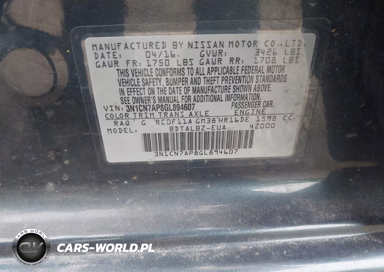 2016 Nissan Versa 1.6 Sv VIN:3N1CN7AP8GL894607 - 9