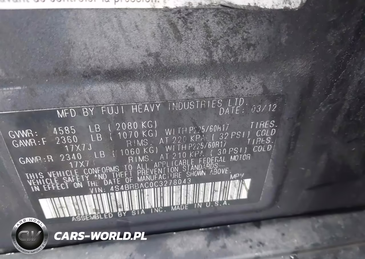 2012 Subaru Outback 2.5I VIN:4S4BRBAC0C3278043 - 9