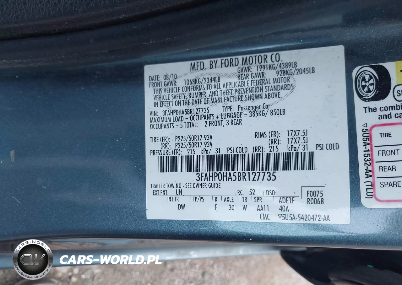2011 Ford Fusion Se VIN:3FAHP0HA5BR127735 - 9