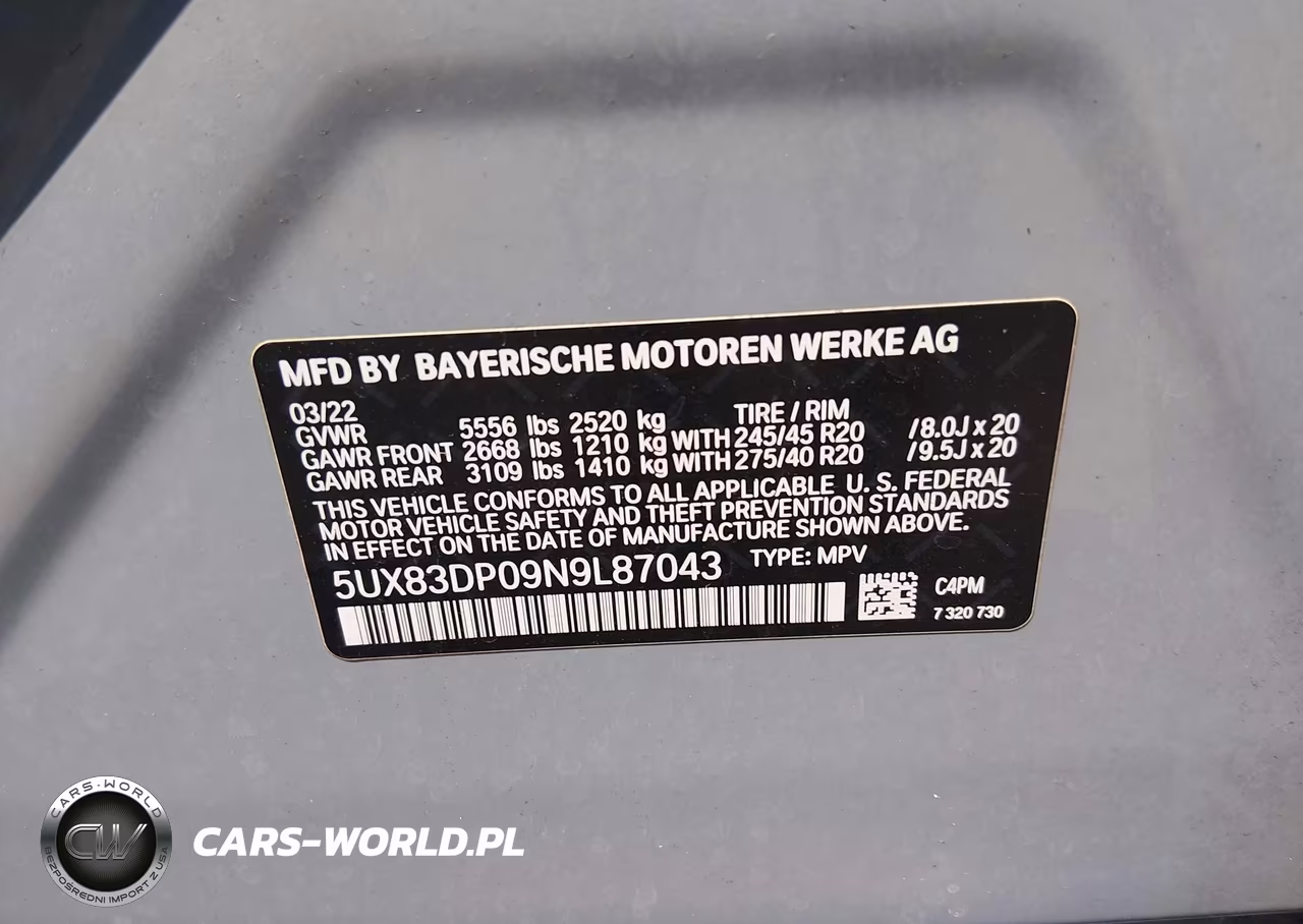 2022 BMW X3 M40I VIN:5UX83DP09N9L87043 - 9