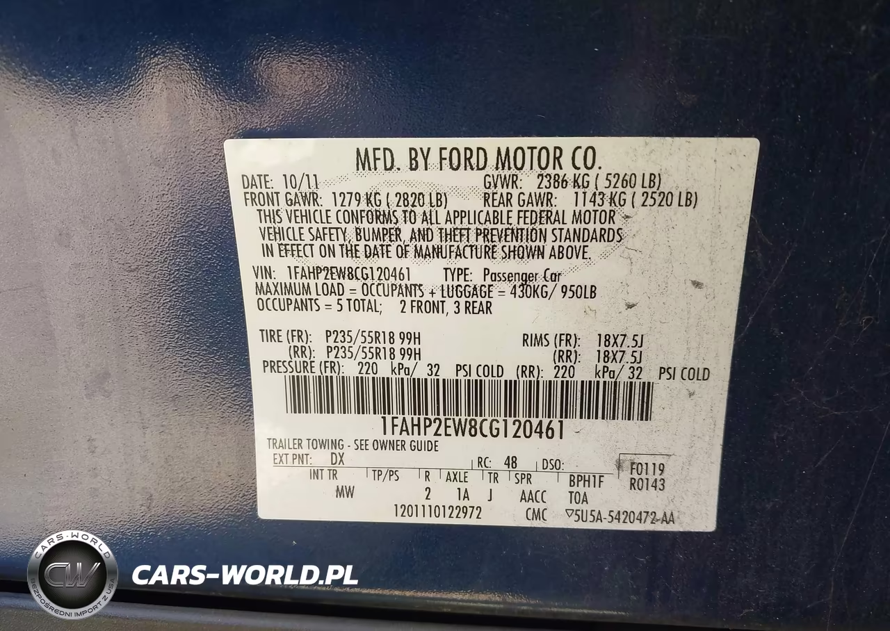 2012 Ford Taurus Sel VIN:1FAHP2EW8CG120461 - 9
