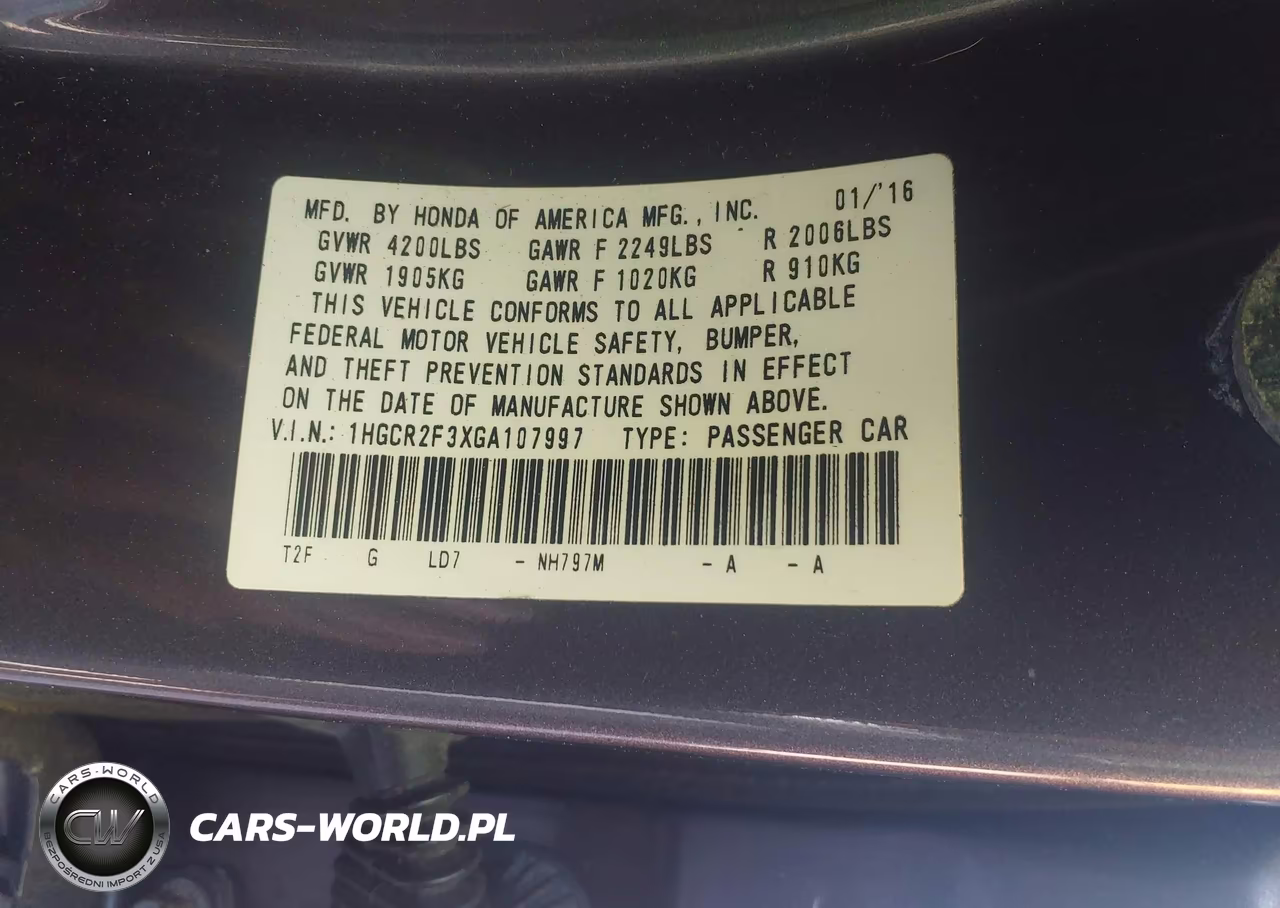 2016 Honda Accord Lx VIN:1HGCR2F3XGA107997 - 9