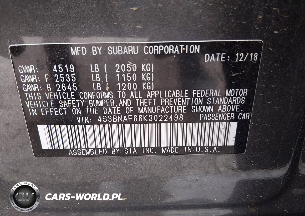 2019 Subaru Legacy 2.5I Premium VIN:4S3BNAF66K3022498 - 9