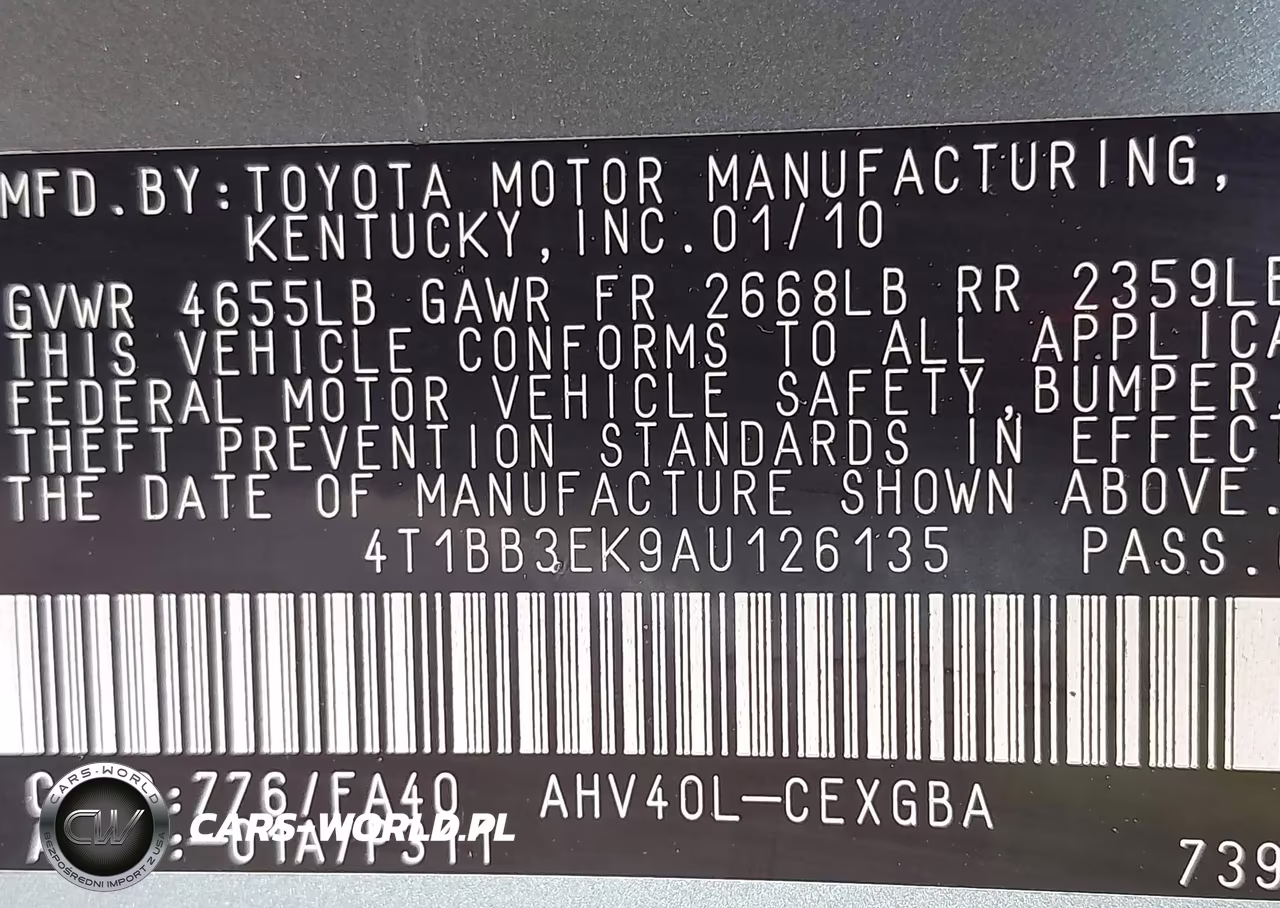 2010 Toyota Camry Hybrid VIN:4T1BB3EK9AU126135 - 9