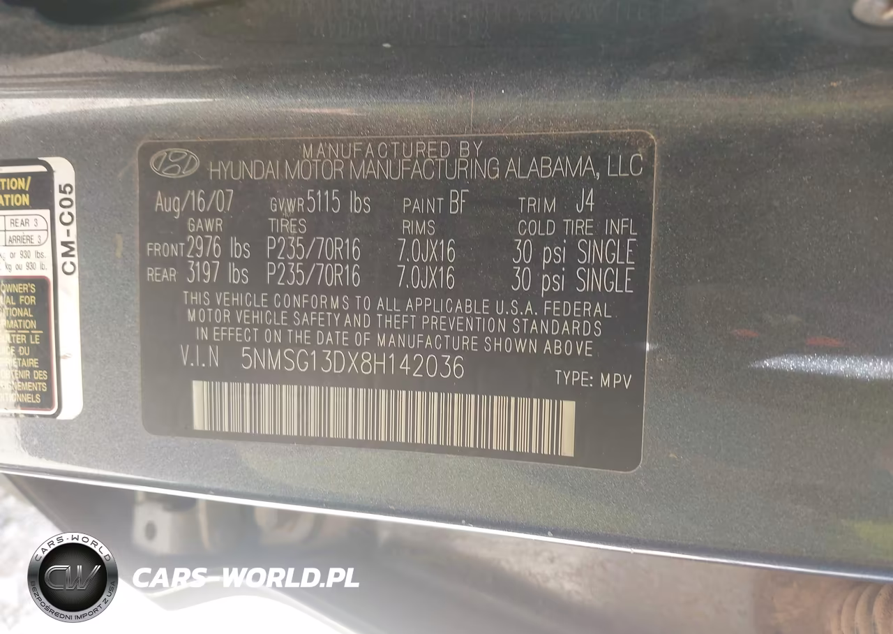 2008 Hyundai Santa Fe Gls VIN:5NMSG13DX8H142036 - 9