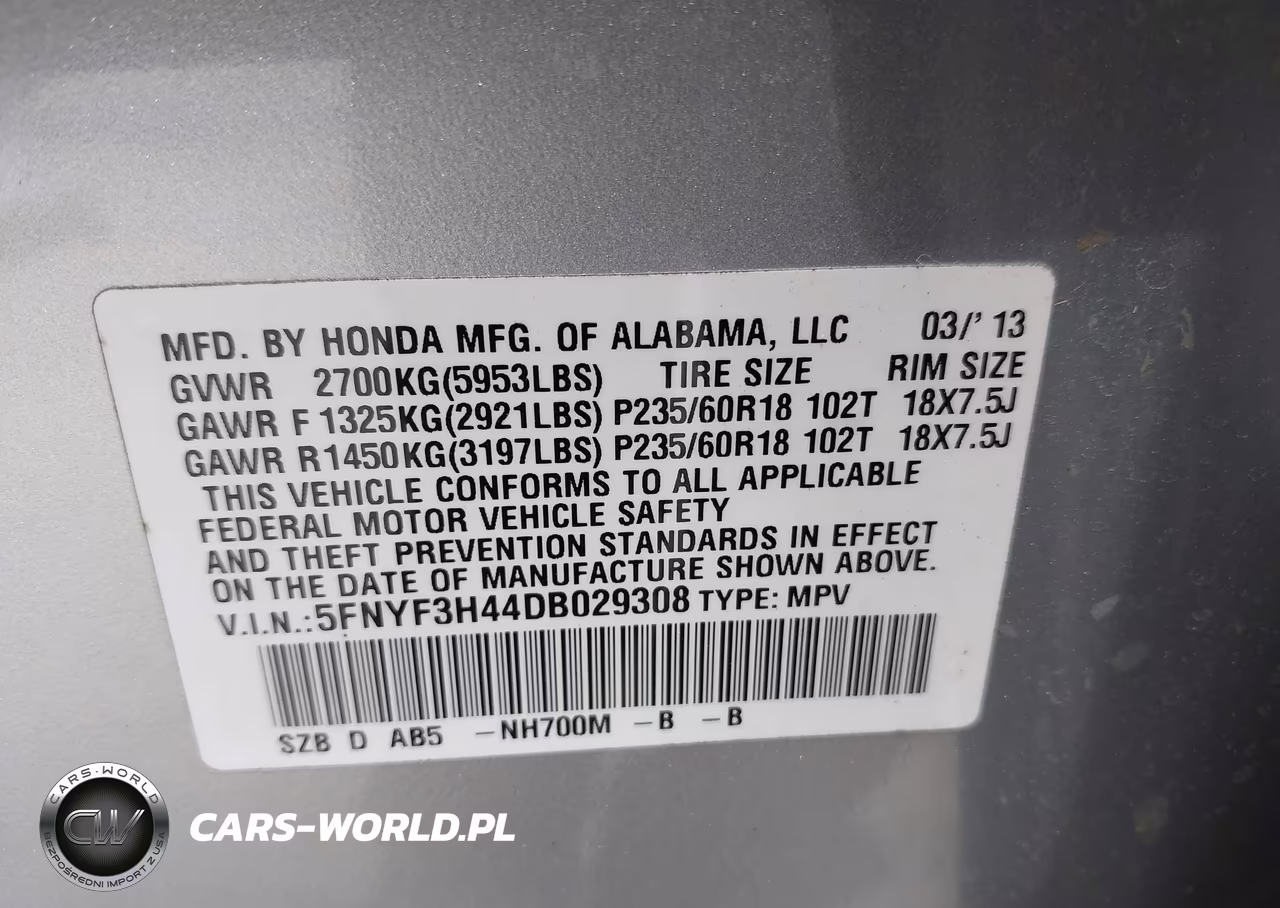 2013 Honda Pilot Ex VIN:5FNYF3H44DB029308 - 9