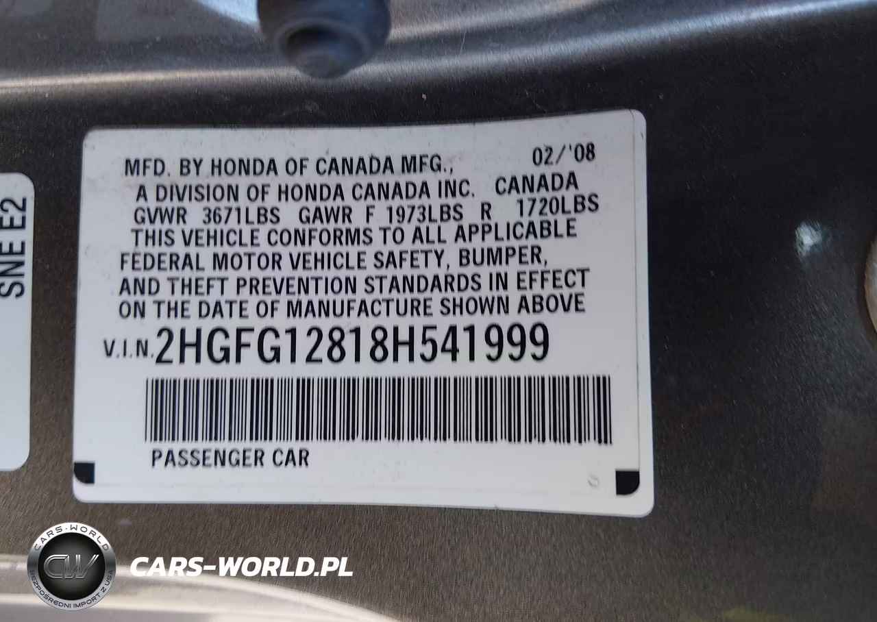 2008 Honda Civic Ex VIN:2HGFG12818H541999 - 9