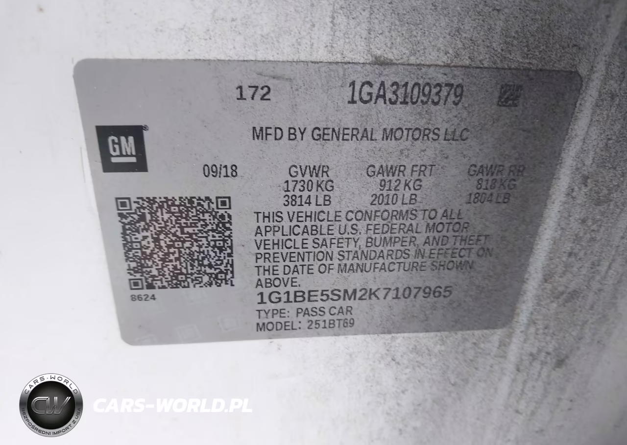 2019 Chevrolet Cruze Lt VIN:1G1BE5SM2K7107965 - 9