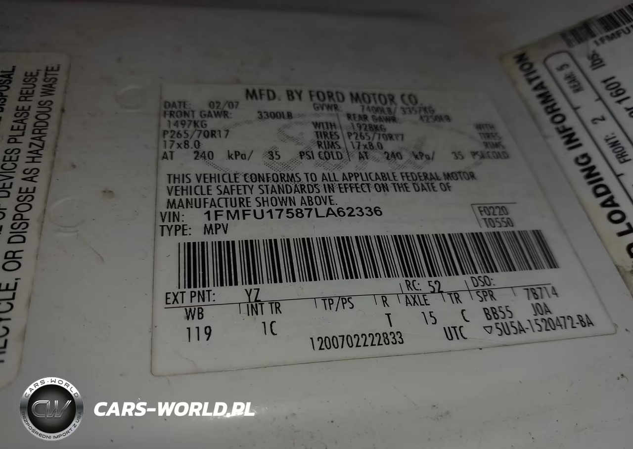 2007 Ford Expedition Eddie Bauer VIN:1FMFU17587LA62336 - 9