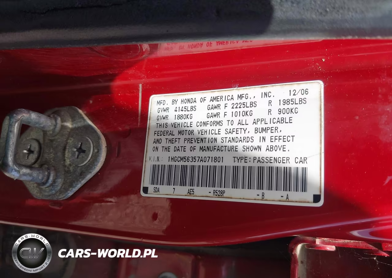 2007 Honda Accord 2.4 Se VIN:1HGCM56357A071801 - 9